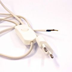Ledning Hvit, 2M, euro m/støpsel og bryter