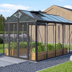 Vitavia Drivhus Poseidon 10,0 m2 m/polykarbonat og glass (sokkel inkludert) SVART