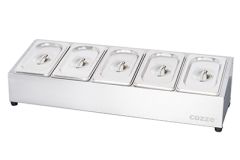 Cozze® Toppingstasjon, 5 rom, rustfritt stål